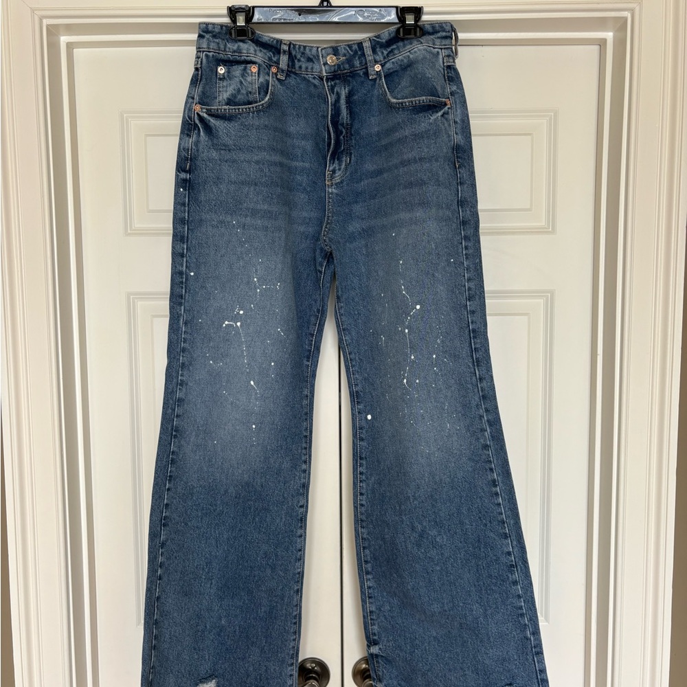 Free People Wide-Leg Jeans with Paint Splatter